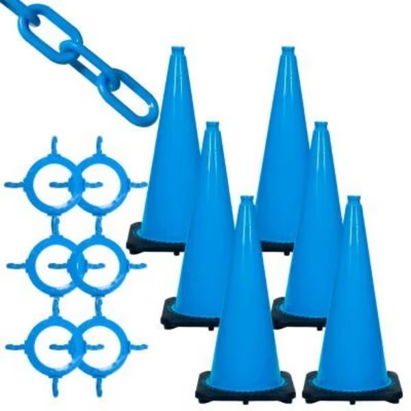 Mr. Chain Traffic Cone and Chain Kit, 28in Cone Height, HDPE/PVC, Blue, Gec, Mfr#: 93224-6